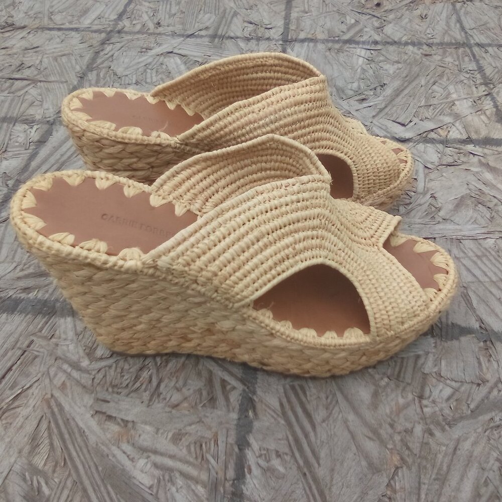 Carrie Forbes Lina Wedge Mules Raffia Heel Sandals Size 36 or US 6